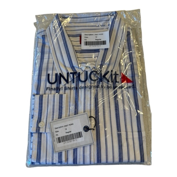 UNTUCKit Pinot Perse Women’s Blue White Striped Button Down Shirt Size 12R NEW - Picture 4 of 10